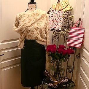 NWT CATHERINE MALANDRINO Forest Green Faux Leather Pencil Skirt  sz 8